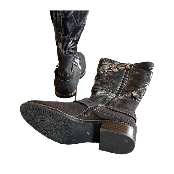 NEW L'ARTISTE SPRING STEP Blades Women's Size 40 Brown Leather Floral Zip Boots - Picture 13 of 14